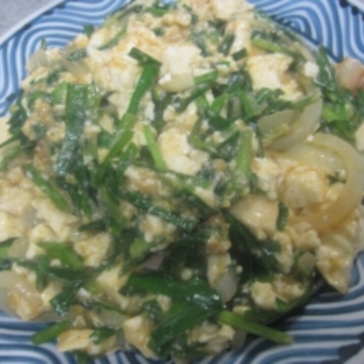 白子と豆腐のニラ炒め++:*=